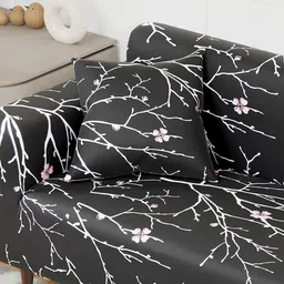 Aura Black & White Printed Polyester 1 Piece Sofa Cover With Arms image 4