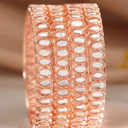 Rubans Set Of 4 22K Rose Gold-Plated & White Mirror Studded Bangles-picture-11