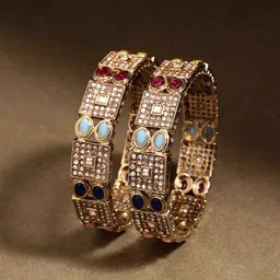PANASH Set Of 2 Gold-Plated American Diamond Stone Studded Bangles-picture-12