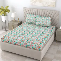 BOMBAY DYEING Dream Lover Green Floral Cotton 104 TC Queen Bedsheet Set 2.54 m x 2.24 m-image-4