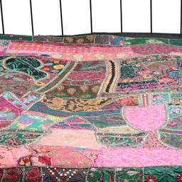 Exotic India Green & Pink Ethnic Motifs Cotton 300 TC Queen Bedsheet - 2.43 m x 1.98 m-image-33