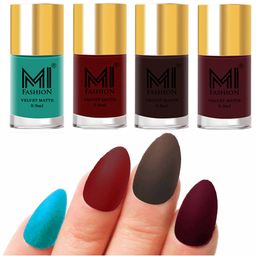 MI FASHION Set of Velvet Matte Nail Polish 9.9 ml Each -Sky Blue 06 - Red 08 - Dark Brown 09 - Red Wine 26-picture-4