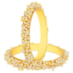 Sukkhi Set of 2 Gold-Plated & White Pearl-Studded Ravishing Bangles image 2