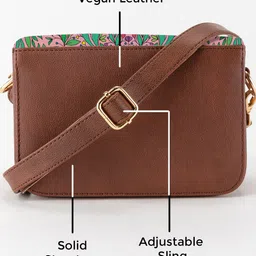 Kalankit Graphic Printed Vegan Leather Zip detail Sling Bag image 5
