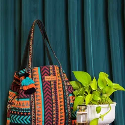 BohoGirl Women Geometric Self Design Shopper Canvas Tote Bag image 1