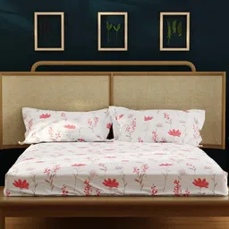 URBAN SPACE White & Pink Printed 200 TC Cotton Double King Bedsheet With 2 Pillow Covers image 4