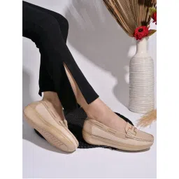 Shoetopia Women Upper Buckle Detailed Beige Loafers-image-89