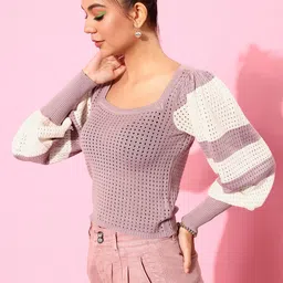 Roadster Mauve Colourblocked Craftcore Top image 3