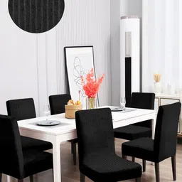 Cortina Set of 6 Jacquard Dining Chair Cover - Black-image-51