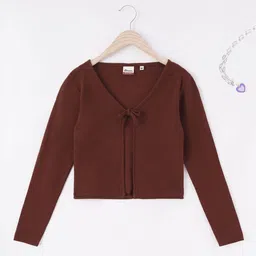 edheads Girls Brown Solid Tie-Up Cotton Shrug-image-63