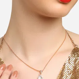Zaveri Pearls Rose Gold Plated Studded Drop Shape Pendant & Chain-picture-56