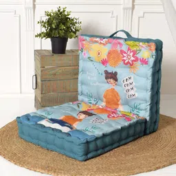 BLANC9 Blue & Orange 2 Pieces Meditating Girl Printed Floor Cushions-image-13