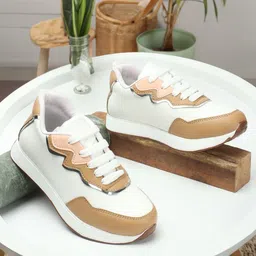 The Roadster Lifestyle Co. Women White & Brown Colourblocked Comfort Insole Sneakers image 1