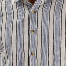 HERE&NOW Men Spread Collar Vertical Striped Cotton Slim Fit Casual Shirt image 2