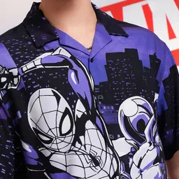 HIGHLANDER Marvel Men Spider-Man Printed Cuban Collar Viscose Relaxed Shirt image 2