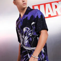 HIGHLANDER Marvel Men Spider-Man Printed Cuban Collar Viscose Relaxed Shirt image 4