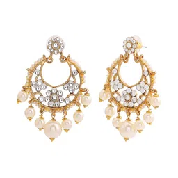 Estele White & Gold-Plated Kundan Studded Crescent Shaped Chandbalis image 3