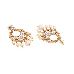 Estele White & Gold-Plated Kundan Studded Crescent Shaped Chandbalis image 4