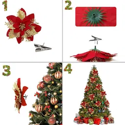 TIED RIBBONS Set Of 12 Artificial Poinsettia Flower With Clip Stick Festive Decor image 5