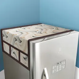 Kuber Industries Cream-Coloured & Beige Printed Fridge Top Cover With 6 Utility Pockets image 1