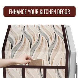 Kuber Industries Cream-Coloured & Beige Printed Fridge Top Cover With 6 Utility Pockets image 5