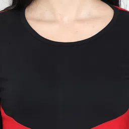 Fleximaa Red & Black Colourblocked High-Low Longline Pure Cotton Top image 2