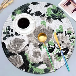 ANA 6 Pcs Green & Grey Printed Cotton Table Placemats image 2