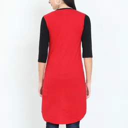 Fleximaa Red & Black Colourblocked High-Low Longline Pure Cotton Top image 4