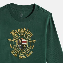 U.S. Polo Assn. Kids Boys Green Brand Logo Embroidered Pure Cotton T-shirt image 4
