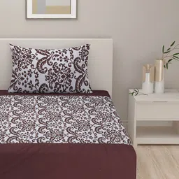 SWAYAM Brown 180 TC Cotton Single Bedsheet with 1 Pillow Cover image 2