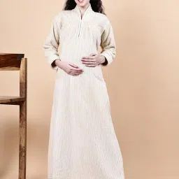 Secret Wish Cream Solid Fur Winter Maternity Nighty-image-91