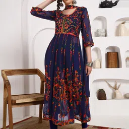 KALINI Georgette Chikankari Embroidery Anarkali Kurta With Dupatta-picture-12