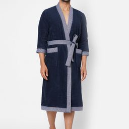 SPACES Dark-Blue Solid 400GSM Pure Cotton Bath Robe-picture-0