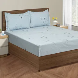 SWAYAM Grey & White Floral Cotton 250 TC King Bedsheet With 2 Pillow Covers image 1