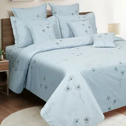 SWAYAM Grey & White Floral Cotton 250 TC King Bedsheet With 2 Pillow Covers image 2