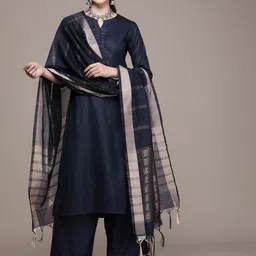 Anouk Women Navy Blue Regular Kurta with Palazzos & With Dupatta image 5