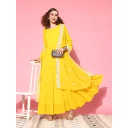 Kvsfab Solid Georgette Maxi Dress with Dupatta image 1