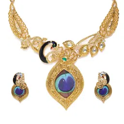 Zaveri Pearls Gold-Toned Embellished Peacock Inspired Jewellery Set-picture-40