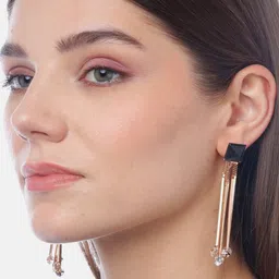 YouBella Black Gold-Plated Stone-Studded Contemporary Drop Earrings-image-24