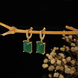Carlton London Green Gold-Plated CZ Studded Geometric Drop Earrings-picture-25