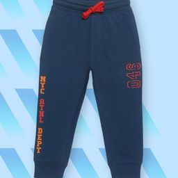 PLUM TREE Boys Navy Blue & Orange Printed Pure Cotton Loose-Fit Joggers-picture-32