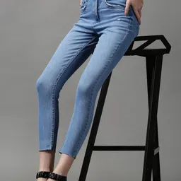 SHOWOFF Women Blue Skinny Fit High-Rise Low Distress Light Fade Stretchable Jeans-image-86