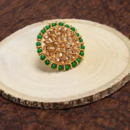 Zaveri Pearls Gold Toned & Green Stone Studded Adjustable Finger Ring image 1