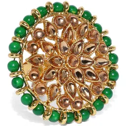 Zaveri Pearls Gold Toned & Green Stone Studded Adjustable Finger Ring image 2