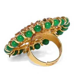 Zaveri Pearls Gold Toned & Green Stone Studded Adjustable Finger Ring image 3