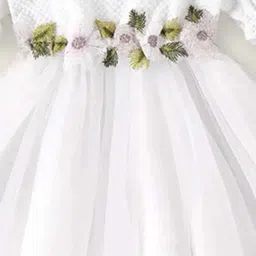 INCLUD Girls Floral Embroidered Square Neck Puff Sleeves Fit & Flare Dress image 3