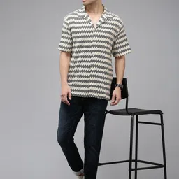 SPYKAR Self Design Textured Knitted Cuban Collar Relaxed Fit CasualShirt image 5