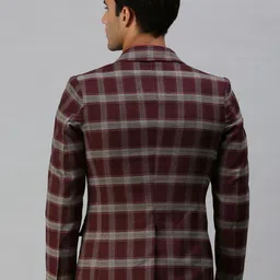 SHOWOFF Men Maroon & Grey Checked Printed Single-Breasted Slim-Fit Casual Blazer image 5