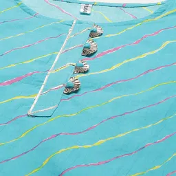 Yufta Women Turquoise Blue & Multicoloured Leheriya Printed Gotta Patti Kurta image 4