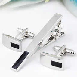 PELUCHE Men Silver-Toned & Black Rhodium-Plated Accessory Gift Set image 1